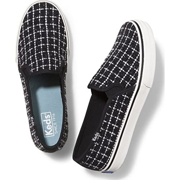 Keds Shoes - Keds Double Decker Tweed Slip-On Fashion Sneaker Metallic Black Women US8.5